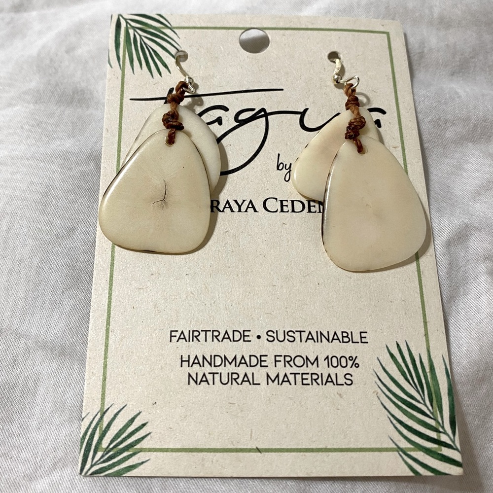 Neutral Double Drop Handmade Tagua Earrings NWT